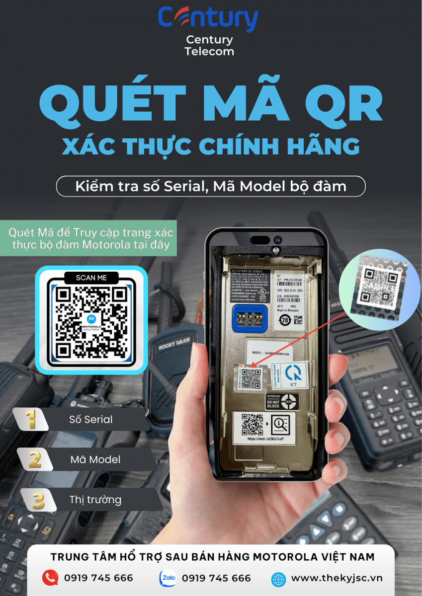 QUÉT MÃ QR ĐỂ KIỂM TRA NGUỒN GỐC MÁY BỘ ĐÀM MOTOROLA 