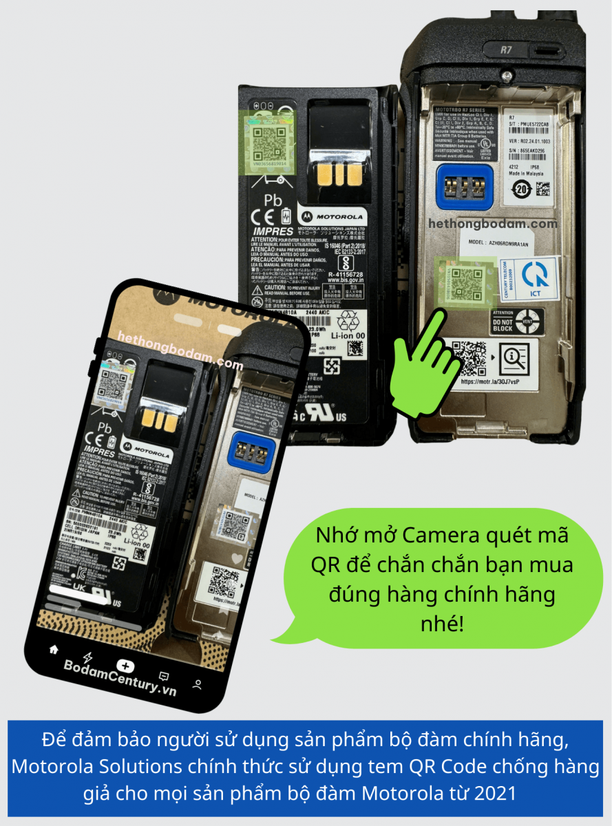 nhận biết máy bộ đàm motorola chất lượng chính hãng bằng cách quét mã QR