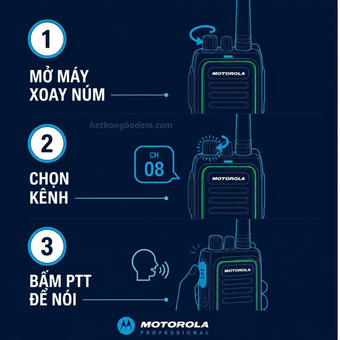 Hướng dẫn 3 bước cách sử dụng máy bộ đàm Motorola đúng cách