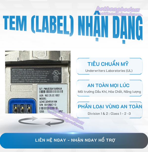 Tem Label chứng nhận chống cháy nổ UL TIA4950 trên Motorola R7